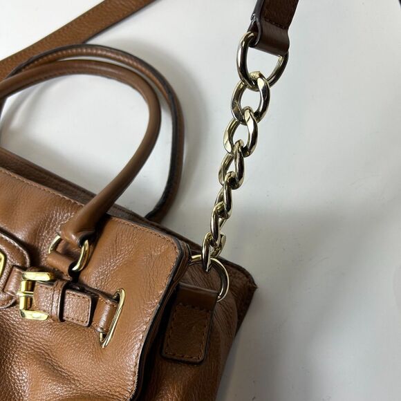 Michael Kors Hamilton Caramel Brown Leather Belt Chain Detail Tote Satchel Bag - Picture 9 of 15